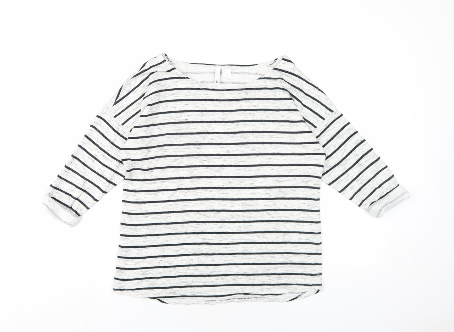 H&M Womens Grey Striped Viscose Basic T-Shirt Size S Round Neck