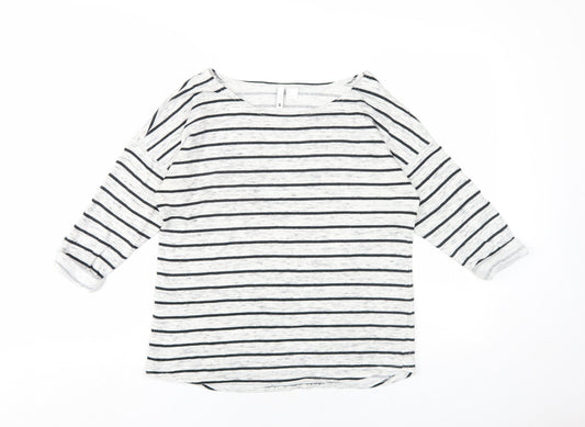 H&M Womens Grey Striped Viscose Basic T-Shirt Size S Round Neck