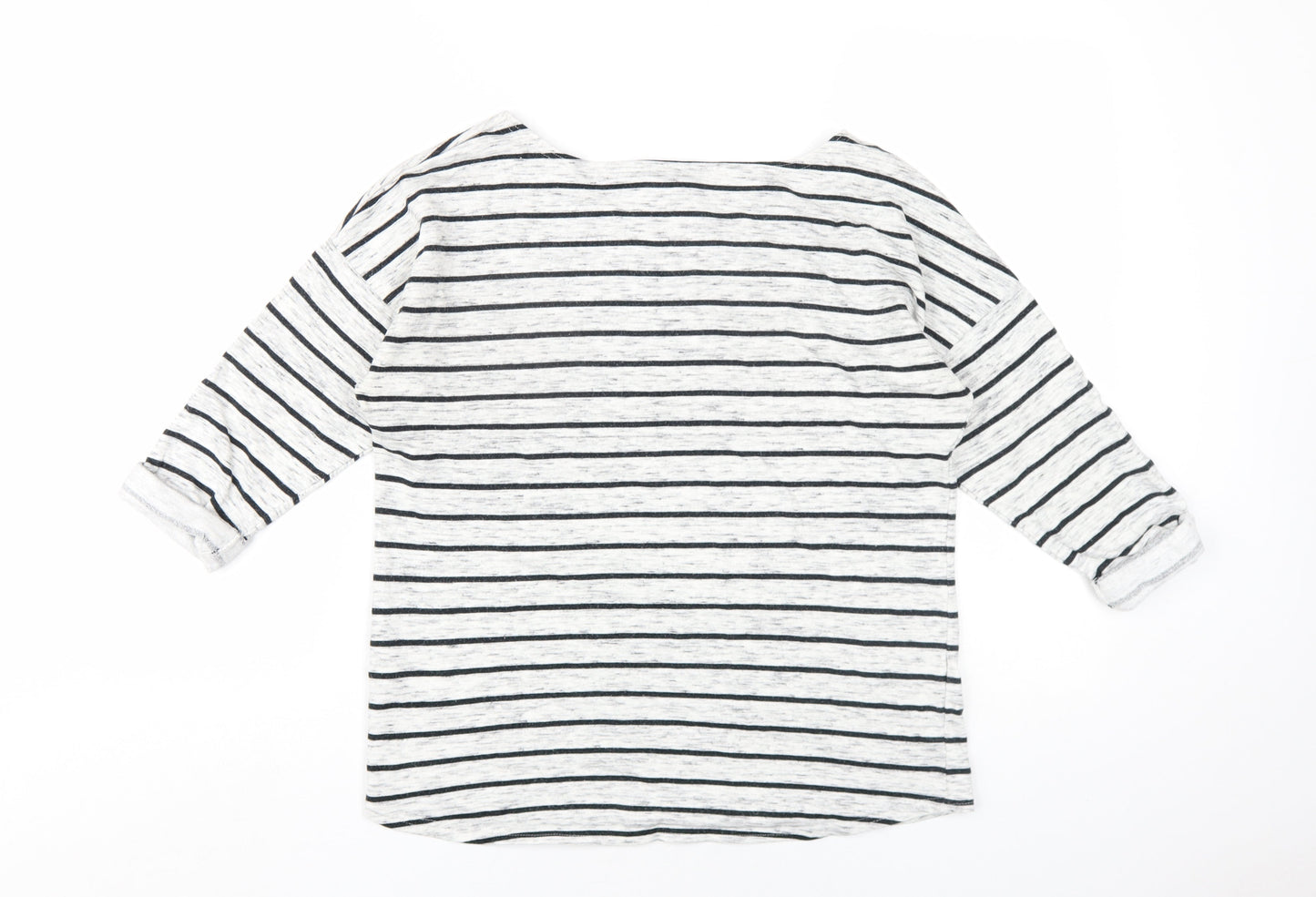 H&M Womens Grey Striped Viscose Basic T-Shirt Size S Round Neck