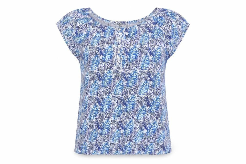 TRU Womens Blue Floral Cotton Basic T-Shirt Size M Round Neck
