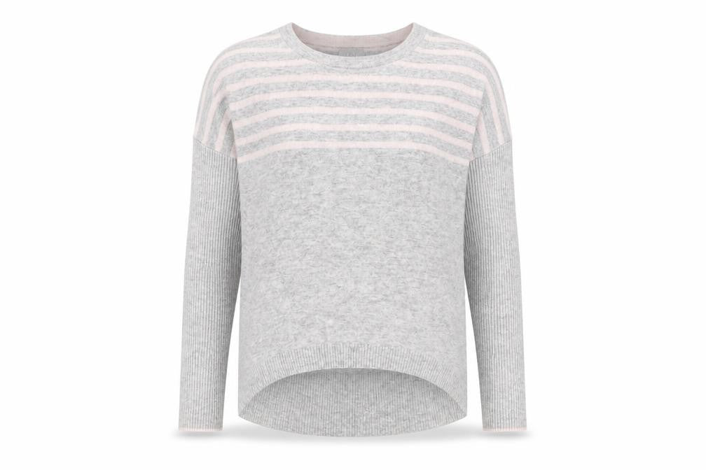 Pure Womens Grey Round Neck Striped Wool Pullover Jumper Size 10