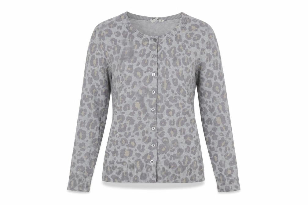 Gap Womens Grey Round Neck Animal Print Cotton Cardigan Jumper Size S