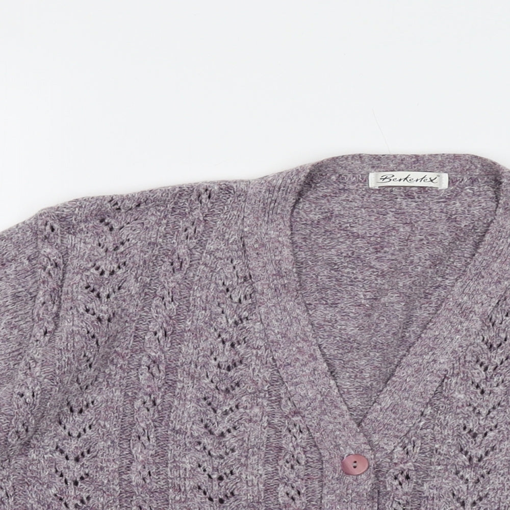 Berkertex Womens Purple V-Neck Acrylic Cardigan Jumper Size 14