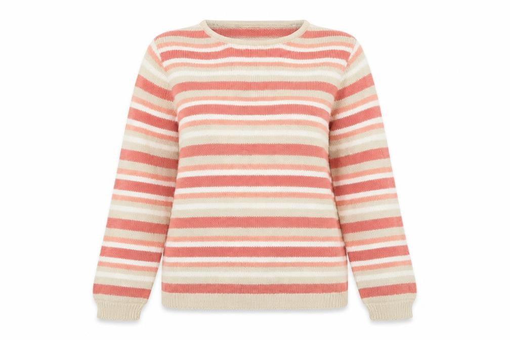 EWM Womens Multicoloured Crew Neck Striped Cotton Pullover Jumper Size 10