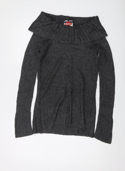 Additional front view of Lee Cooper women’s grey roll neck acrylic jumper, size UK 8