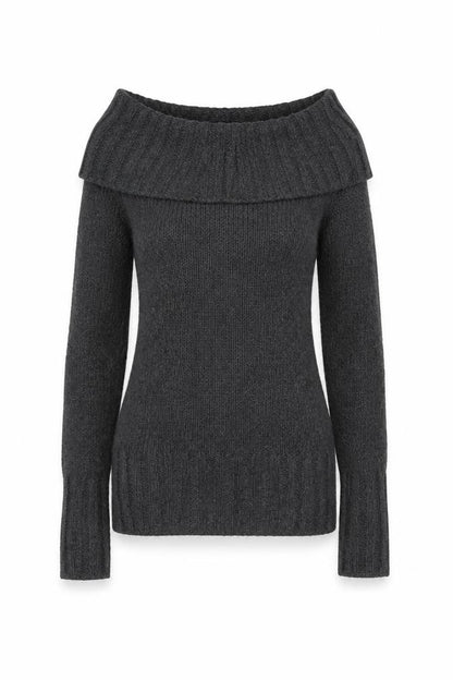 Front view of Lee Cooper women’s grey roll neck acrylic jumper, size UK 8