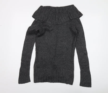 Back view of Lee Cooper women’s grey roll neck acrylic jumper, size UK 8