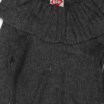 Close-up detail of Lee Cooper women’s grey roll neck acrylic jumper, size UK 8