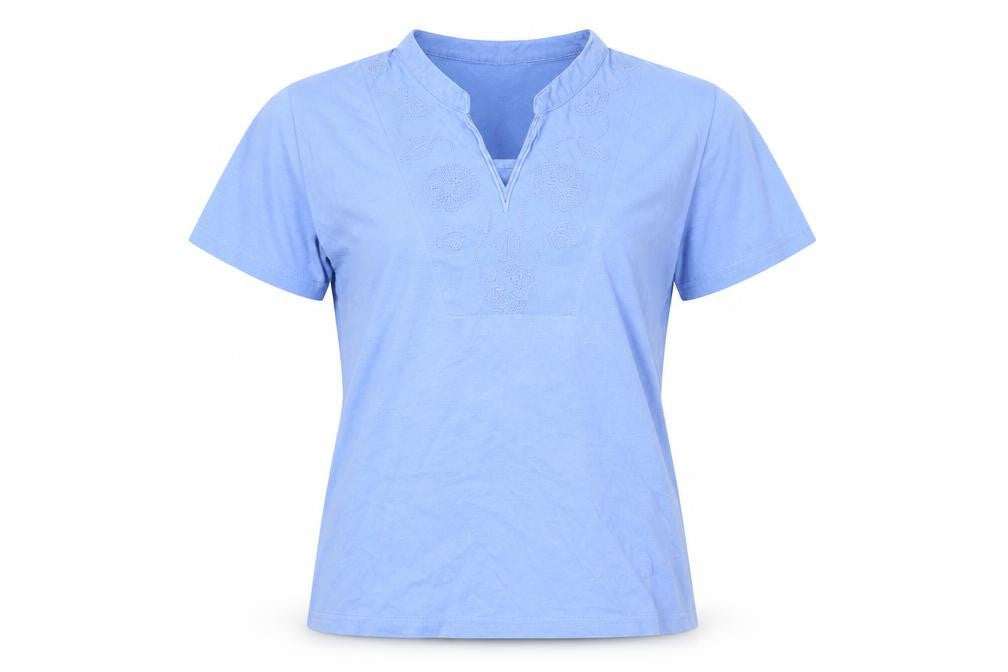 EWM Womens Blue Cotton Basic T-Shirt Size S V-Neck
