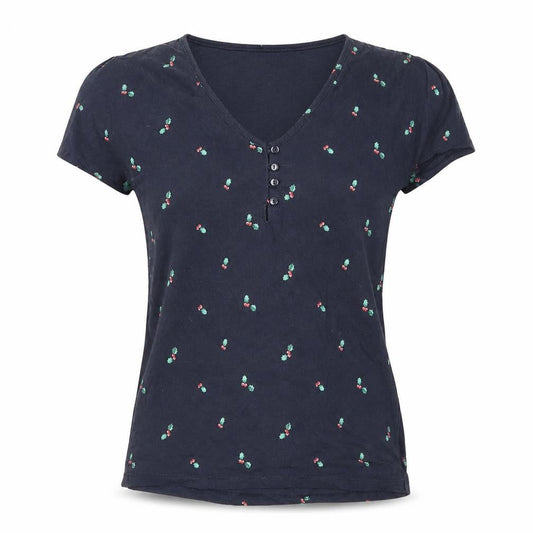 Next Womens Blue Geometric 100% Cotton Basic T-Shirt Size XS V-Neck - Holly leaves and berries