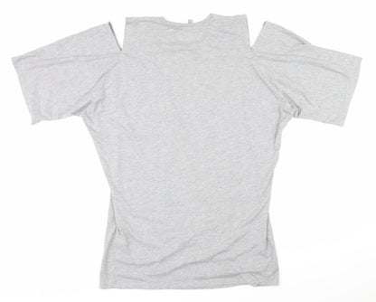 Back view of ASOS women’s green cotton basic t-shirt, size UK 8, round neck - cold shoulder