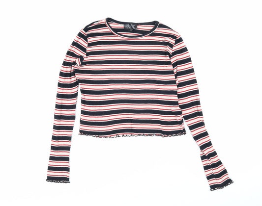 Topshop Womens Multicoloured Striped Cotton Basic T-Shirt Size 10 Boat Neck