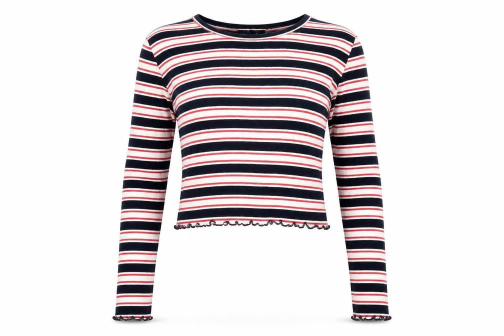 Topshop Womens Multicoloured Striped Cotton Basic T-Shirt Size 10 Boat Neck
