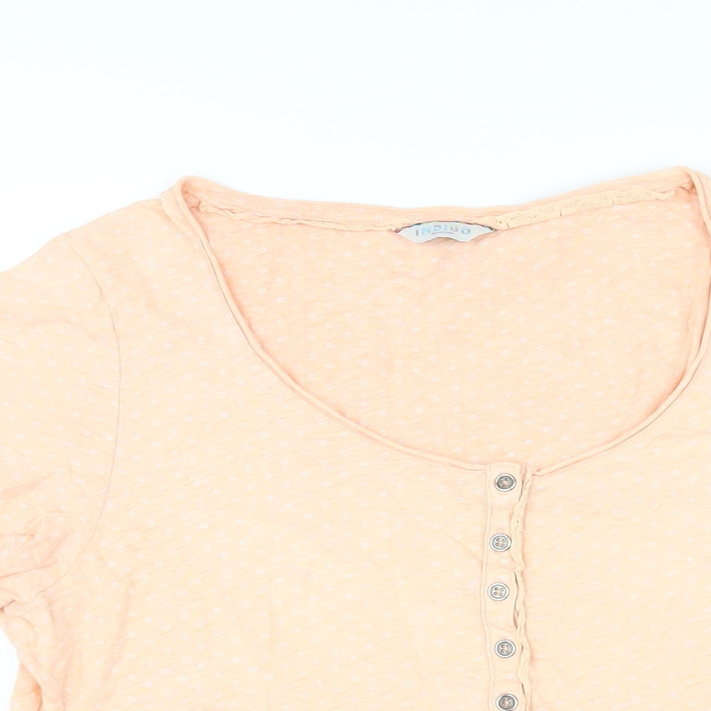 Indigo Womens Orange Geometric 100% Cotton Basic T-Shirt Size 14 Scoop Neck