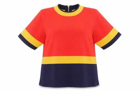 Marks & Spencer Womens Multicoloured Colourblock Polyimide Tunic T-Shirt Size 14 Round Neck