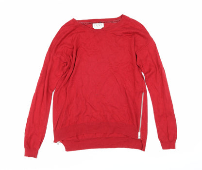 Next Womens Red Boat Neck Cotton Pullover Jumper Size 6 - Side zips
