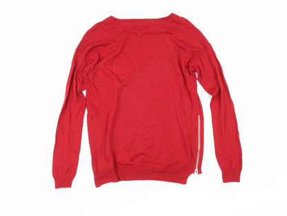 Next Womens Red Boat Neck Cotton Pullover Jumper Size 6 - Side zips