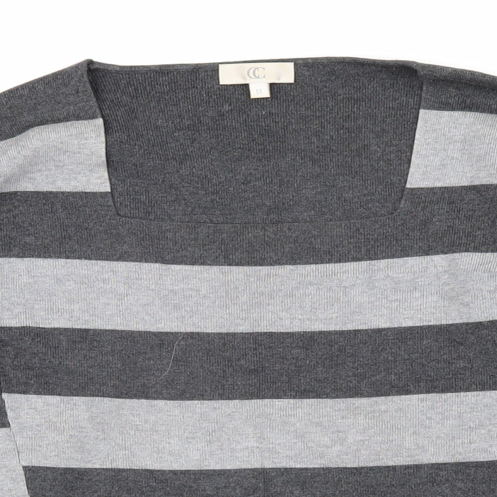 cc Womens Grey Square Neck Striped Trivinyl Pullover Jumper Size M