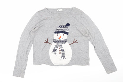 Next Womens Grey Boat Neck Cotton Pullover Jumper Size 14 - Snowman