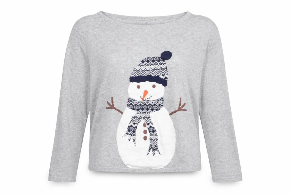 NEXT Womens Grey Boat Neck Cotton Pullover Jumper Size 14 - Snowman