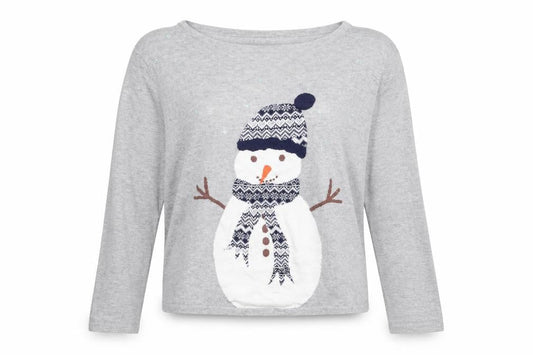 Next Womens Grey Boat Neck Cotton Pullover Jumper Size 14 - Snowman