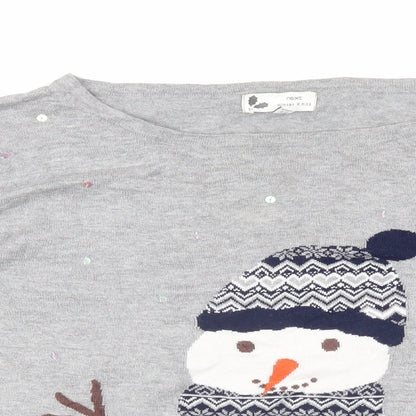 Next Womens Grey Boat Neck Cotton Pullover Jumper Size 14 - Snowman