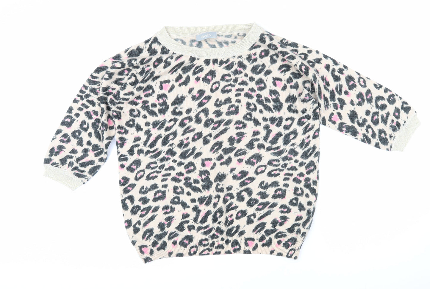 Wallis Womens Beige Boat Neck Animal Print Acrylic Pullover Jumper Size 12