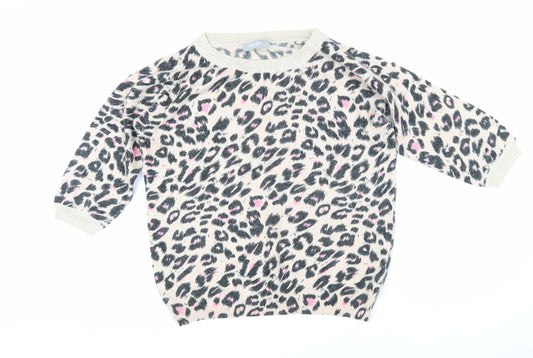 Wallis Womens Beige Boat Neck Animal Print Acrylic Pullover Jumper Size 12