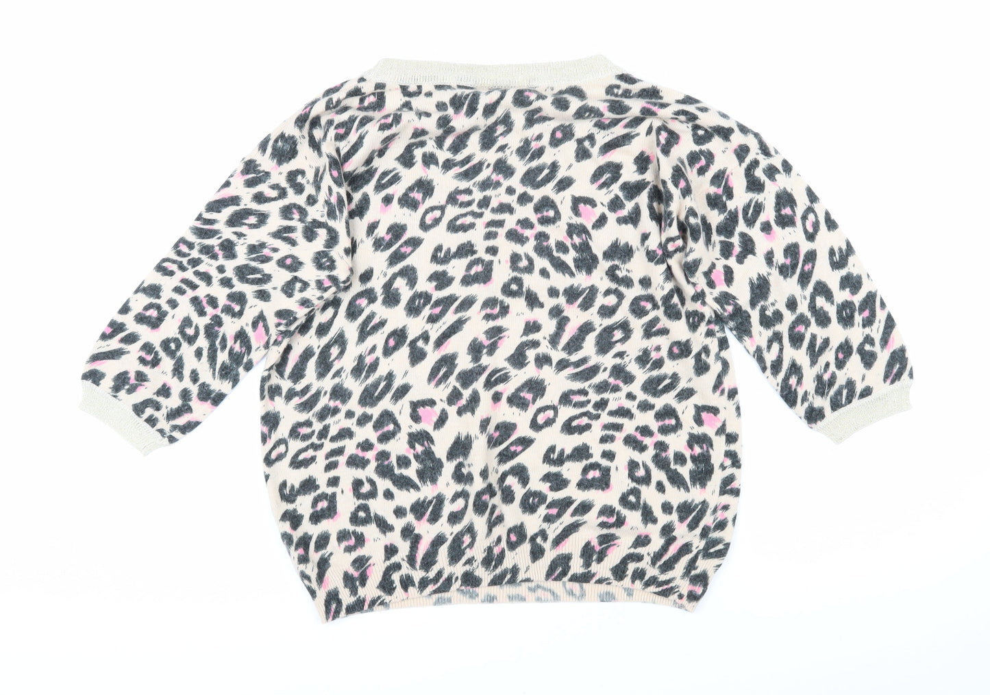 Wallis Womens Beige Boat Neck Animal Print Acrylic Pullover Jumper Size 12