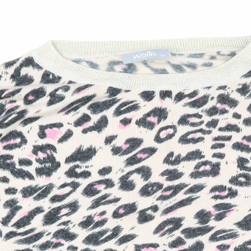 Wallis Womens Beige Boat Neck Animal Print Acrylic Pullover Jumper Size 12