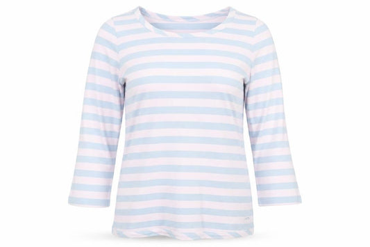 Paul Costelloe Dressage Womens Purple Striped Cotton Blend Basic T-Shirt Size 12 Scoop Neck