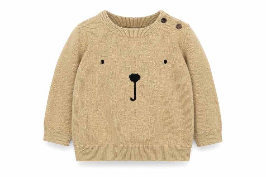 Gap Baby Brown Cotton Pullover Jumper Size 6-9 Months Button - Bear