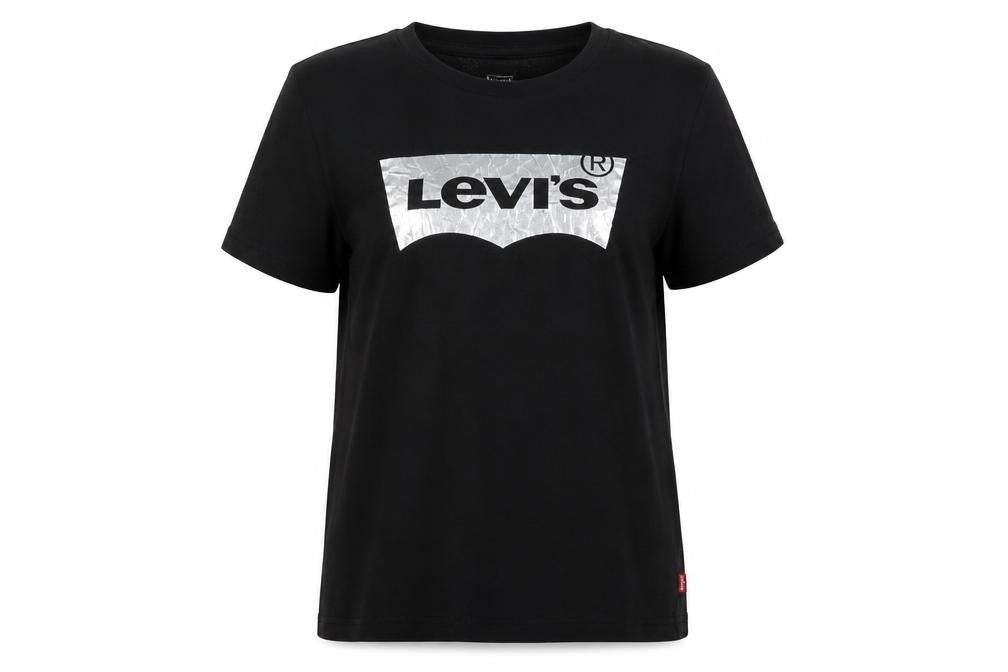 Levi's Womens Black Cotton Basic T-Shirt Size M Crew Neck - Logo