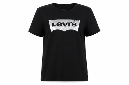 Levi's Womens Black Cotton Basic T-Shirt Size M Crew Neck - Logo