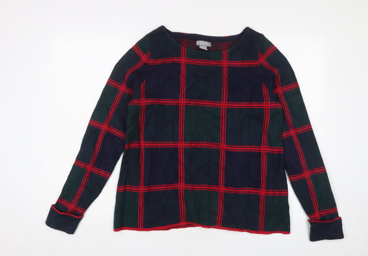 Kenar Womens Green Collared Check Polyester Pullover Jumper Size L