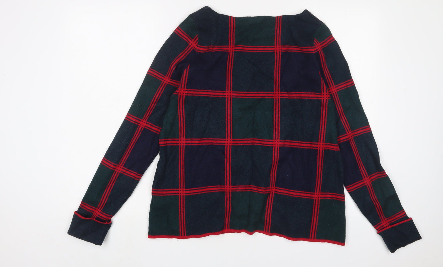 Kenar Womens Green Collared Check Polyester Pullover Jumper Size L