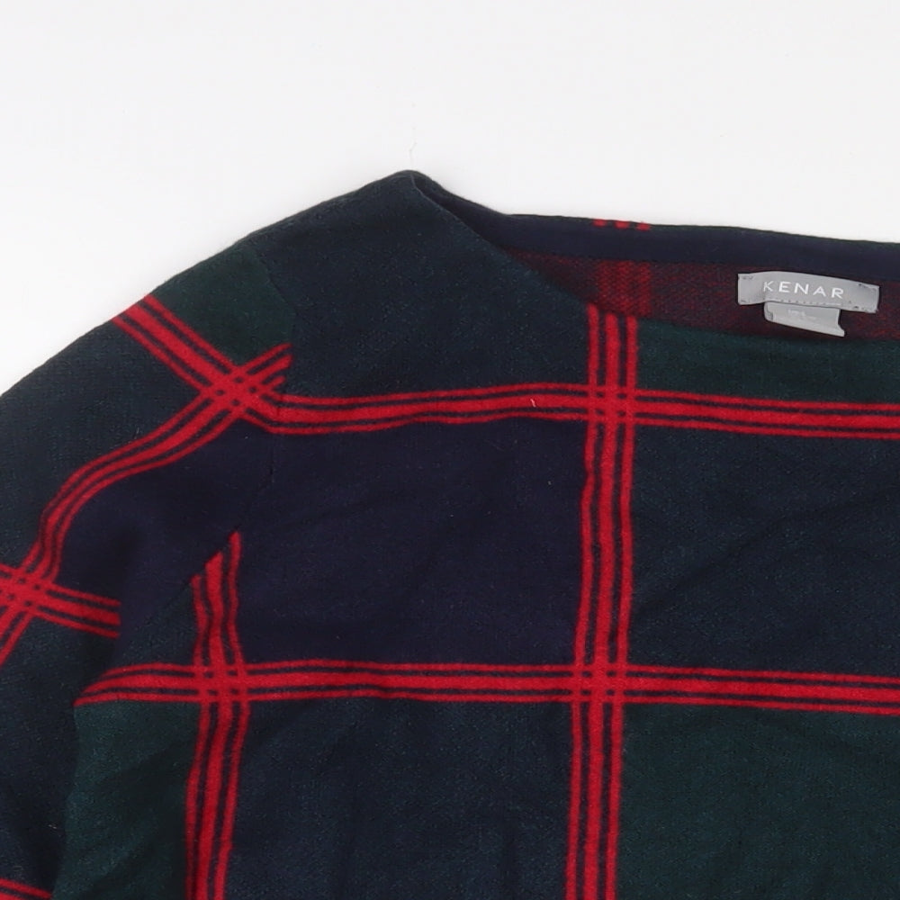 Kenar Womens Green Collared Check Polyester Pullover Jumper Size L