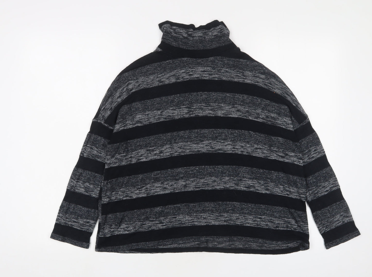 Sparkle & Fade Womens Grey High Neck Striped Polyester Pullover Jumper Size S
