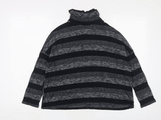 Sparkle & Fade Womens Grey High Neck Striped Polyester Pullover Jumper Size S