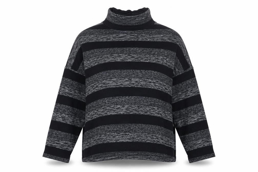Sparkle & Fade Womens Grey High Neck Striped Polyester Pullover Jumper Size S