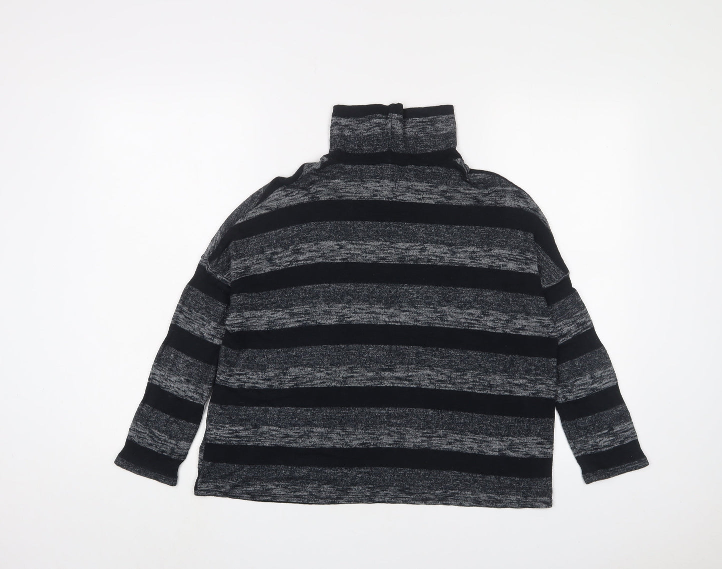 Sparkle & Fade Womens Grey High Neck Striped Polyester Pullover Jumper Size S