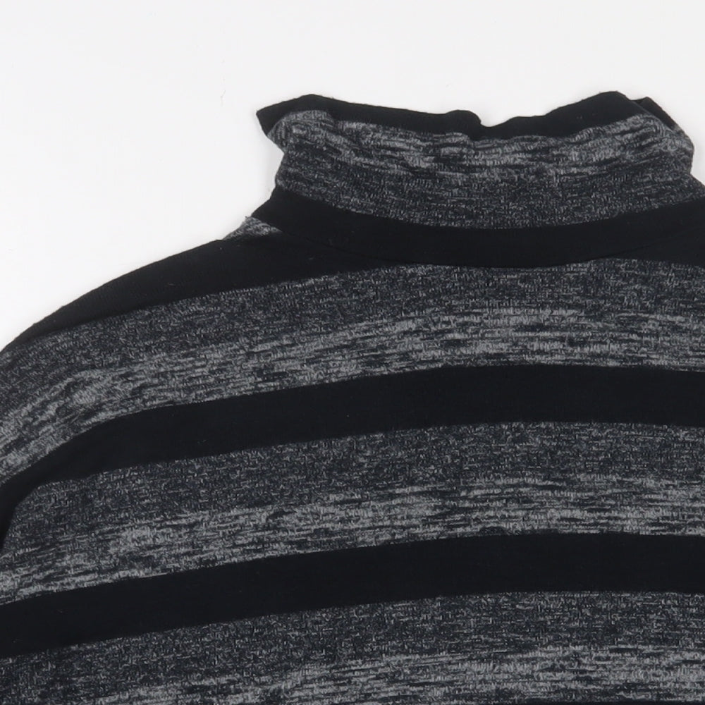 Sparkle & Fade Womens Grey High Neck Striped Polyester Pullover Jumper Size S