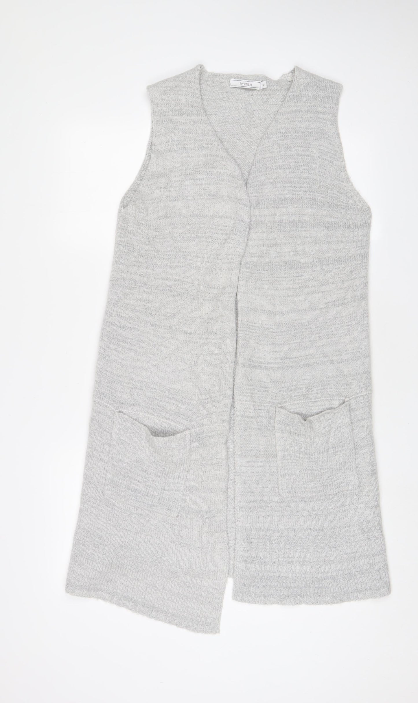 Fransa Womens Grey V-Neck Acrylic Cardigan Jumper Size S - Open