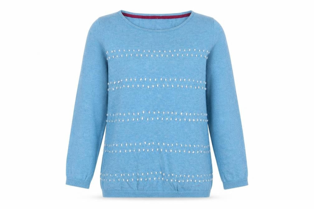 Ness Womens Blue Crew Neck Cotton Pullover Jumper Size S - Embroidered