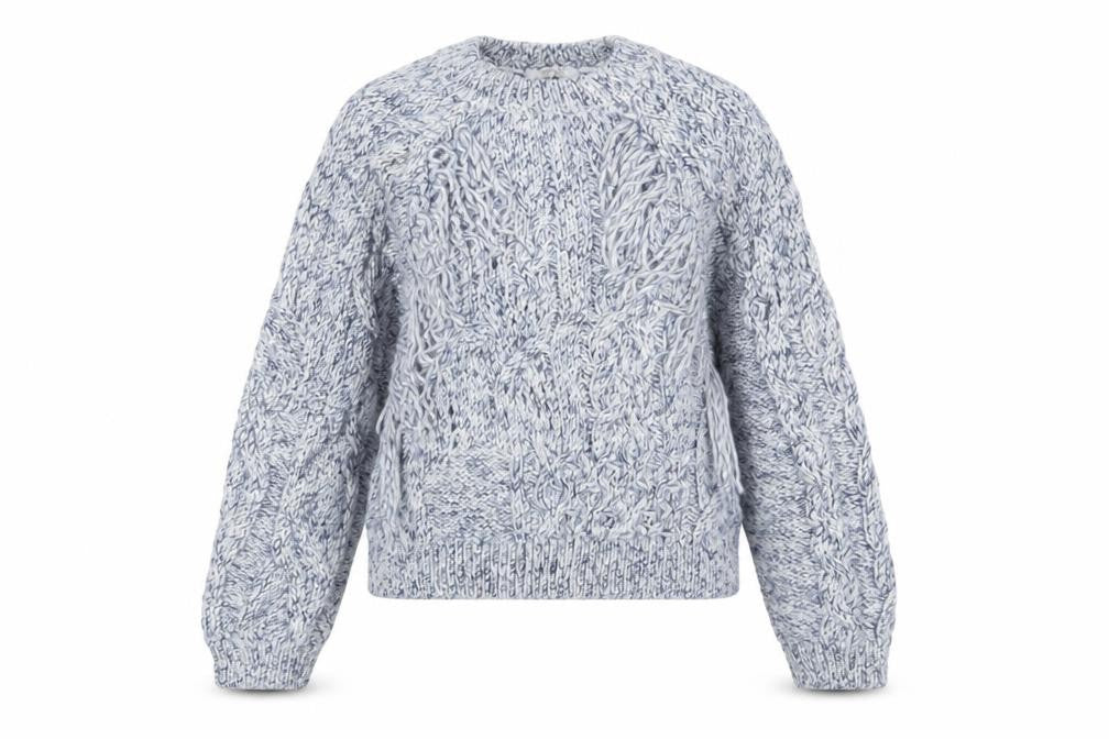 Pepper & Mint Womens Blue Crew Neck Cotton Pullover Jumper Size M - Tassled