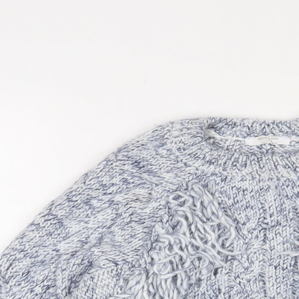 Pepper & Mint Womens Blue Crew Neck Cotton Pullover Jumper Size M - Tassled