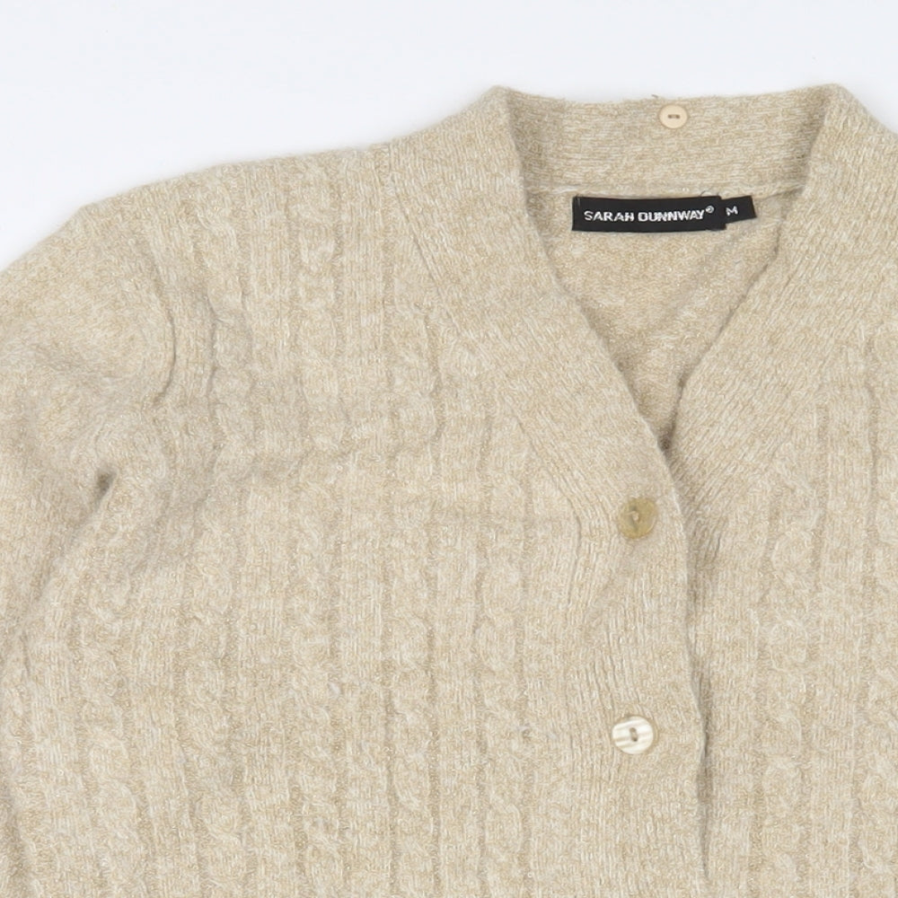 Sarah Dunnway Womens Gold V-Neck Nylon Cardigan Jumper Size M - Glitter