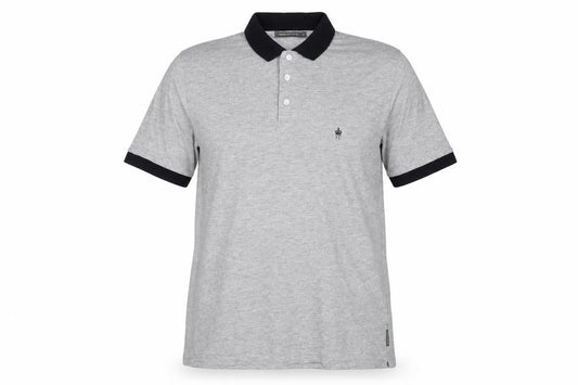 Front view of French Connection women’s grey cotton basic polo, size L, collared - logo, embroidered