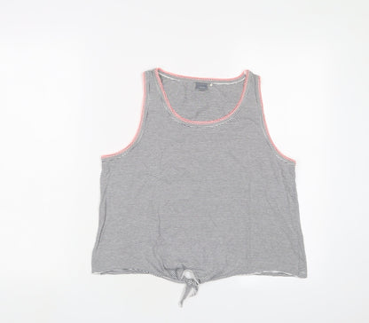 Additional front view of Next girls’ black striped cotton basic t-shirt, size 16, years scoop neck pullover - tie front