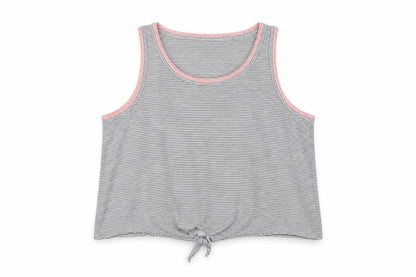 Front view of Next girls’ black striped cotton basic t-shirt, size 16, years scoop neck pullover - tie front